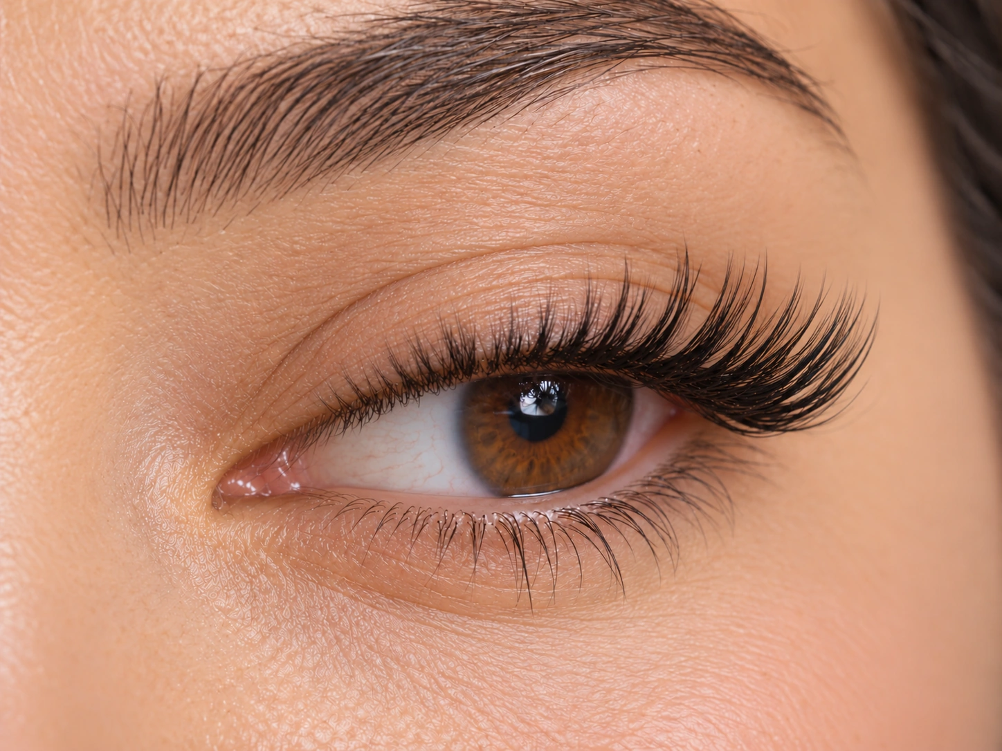 AI macro illustration of eyelash extensions on an open eye