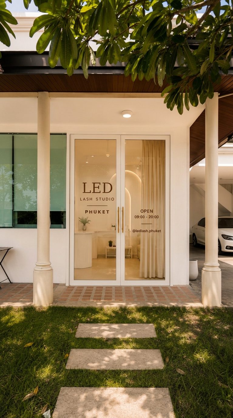 Entrance of LED Lash Studio, a lash salon in Bang Tao, Phuket