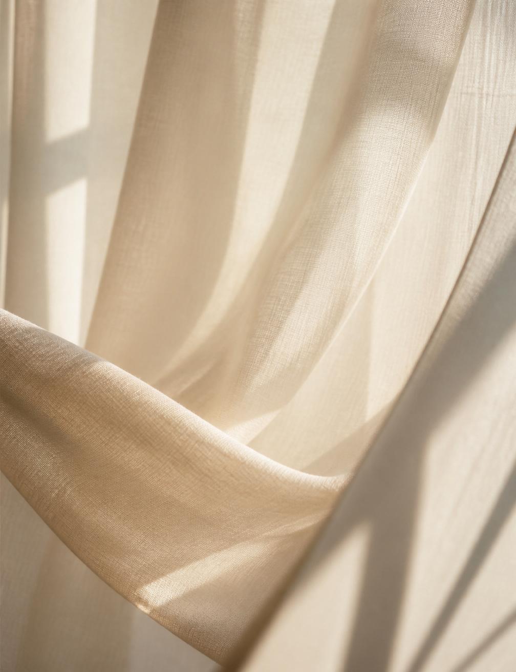 Lash studio interior in Phuket with soft cream curtains and warm light